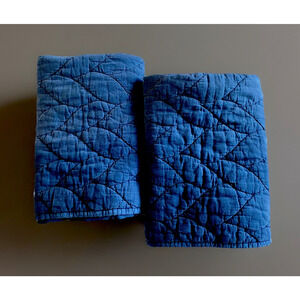 Pair West Elm Euro Sham Quilted Brushed Denim Blue Cotton 26"squ. Envelope Back